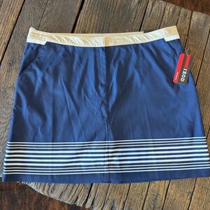 IZOD PERFORMX Navy Blue and Cream Striped Golf Skort, Skirt w/ Shorts Size 14
